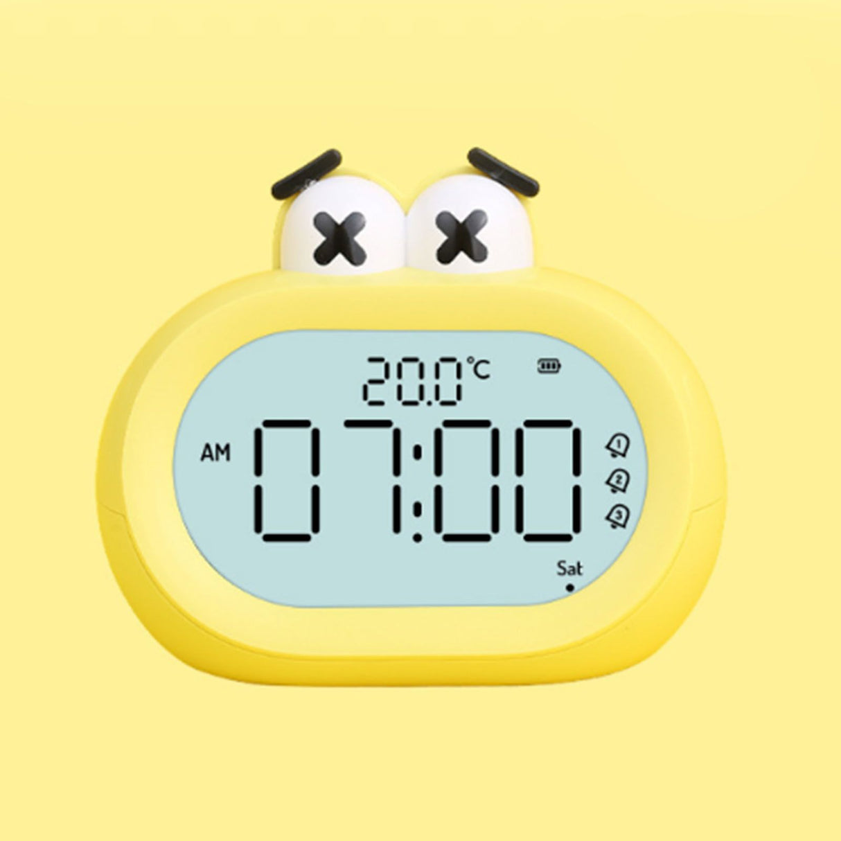 Kids Alarm Clock Cartoon Cute Intelligent Battery Operated Digital LED Electronic Clock with Night Light Yellow