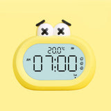 Kids Alarm Clock Cartoon Cute Intelligent Battery Operated Digital LED Electronic Clock with Night Light Yellow - Top-Down View