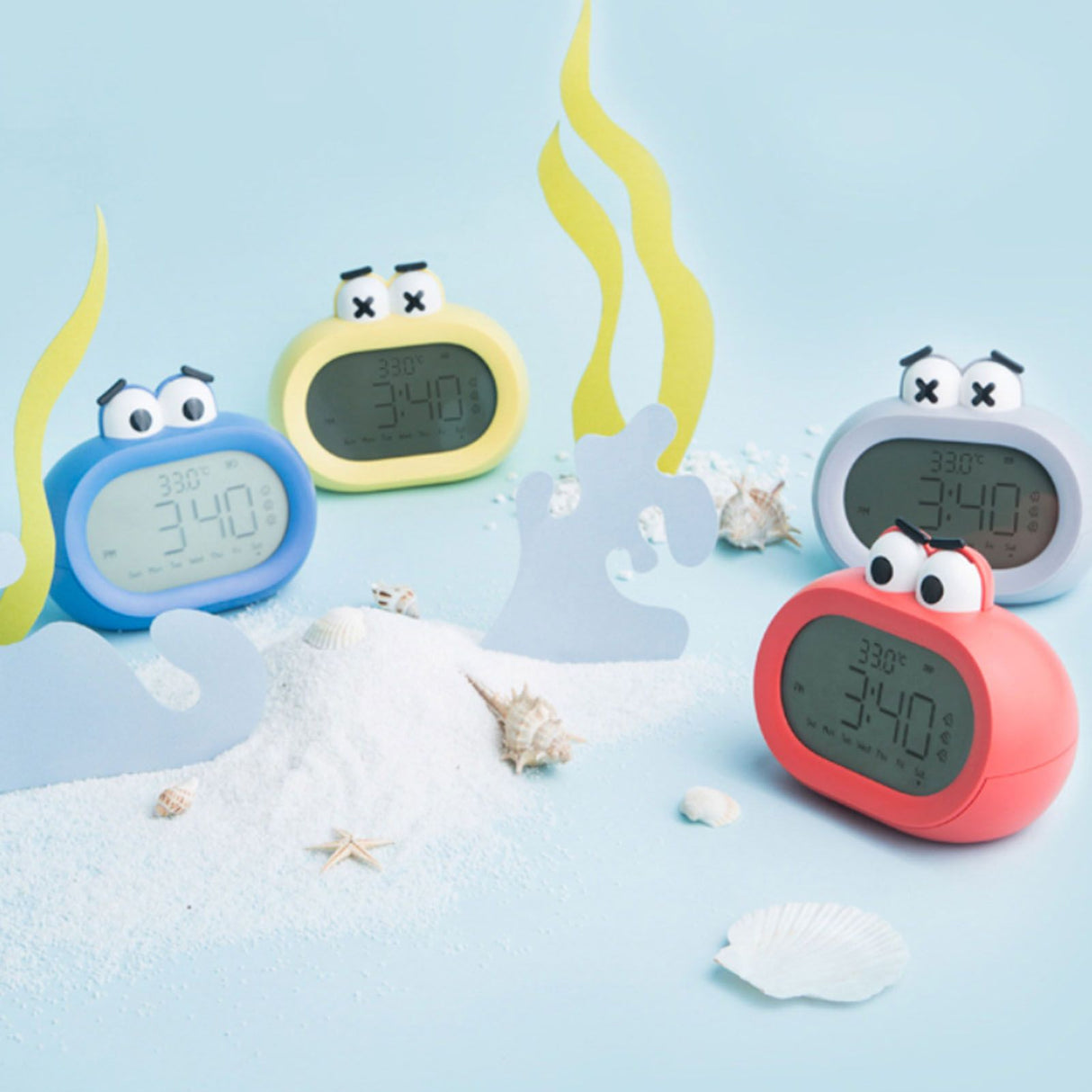 Kids Alarm Clock Cartoon Cute Intelligent Battery Operated Digital LED Electronic Clock with Night Light Yellow