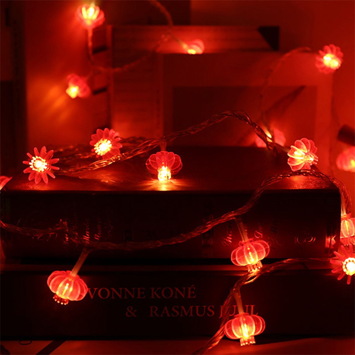 Red Chinese Lantern String Lights LED Light Beads Waterproof New Year Lantern with PVC Shell for Courtyards Without Tassel 6meter/19.7ft 40 Light
