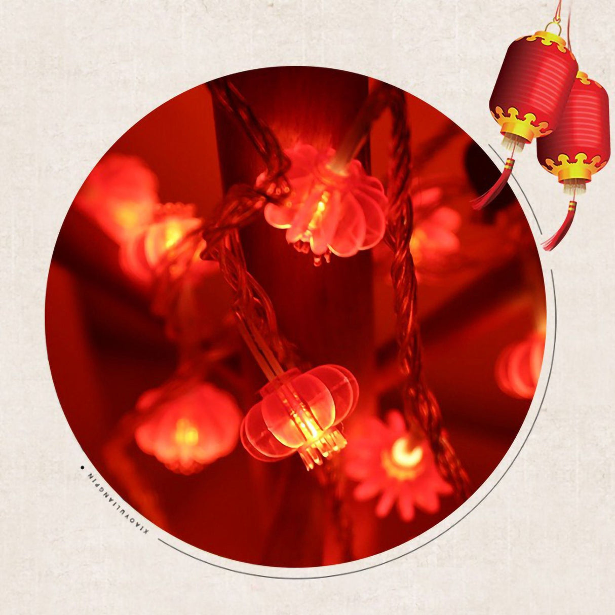 Red Chinese Lantern String Lights LED Light Beads Waterproof New Year Lantern with PVC Shell for Courtyards Without Tassel 6meter/19.7ft 40 Light