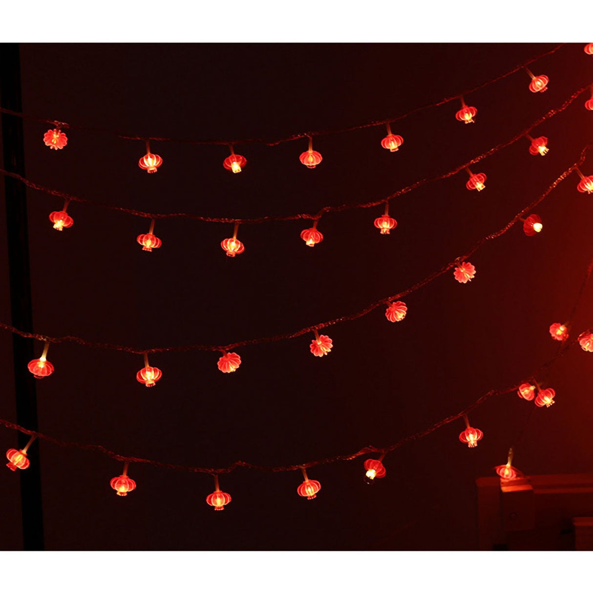 Red Chinese Lantern String Lights LED Light Beads Waterproof New Year Lantern with PVC Shell for Courtyards Without Tassel 6meter/19.7ft 40 Light