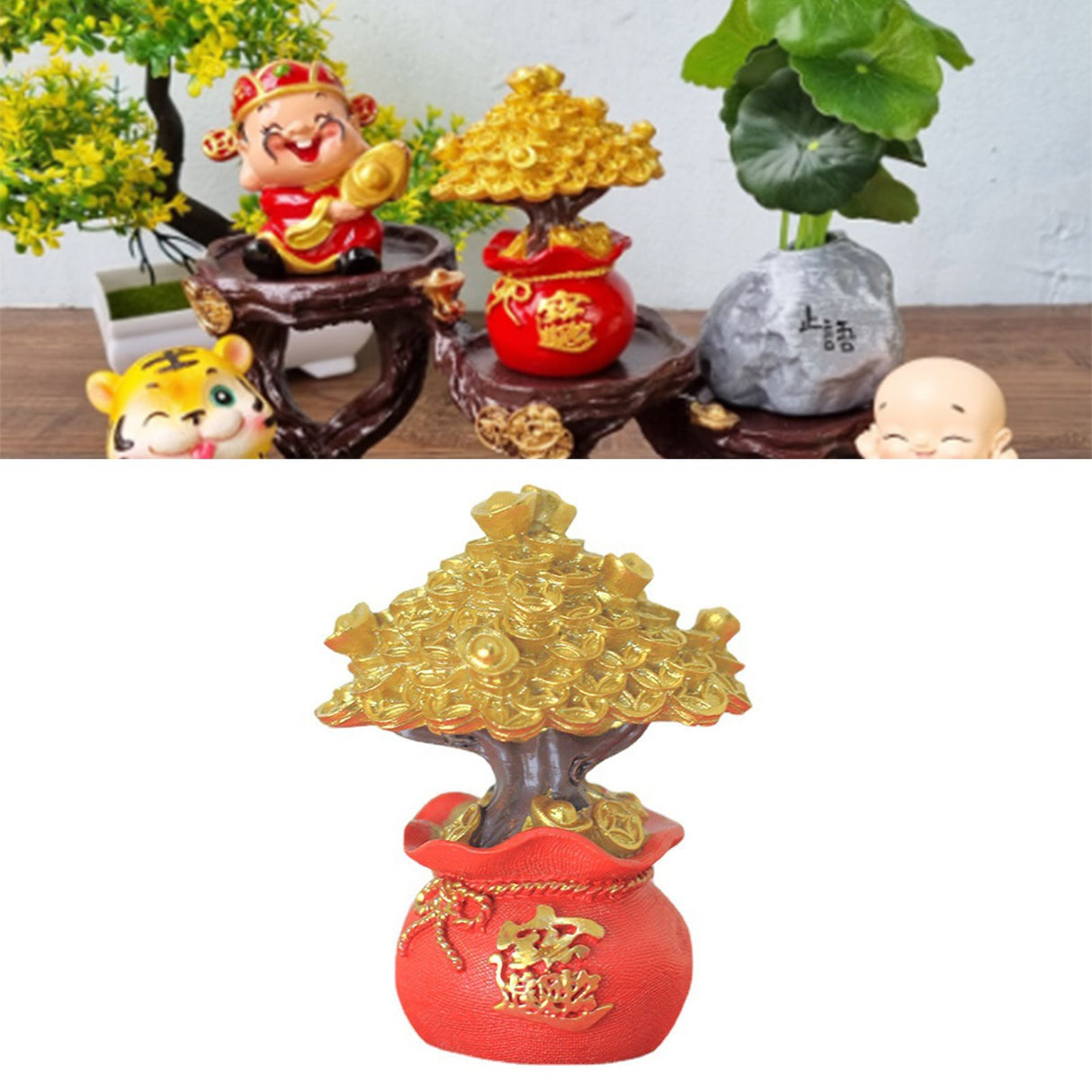 Money Coin Tree Bonsai Small Fortune Tree Desktop Ornament Home Decoration Synthetic Resin for Living Room Golden