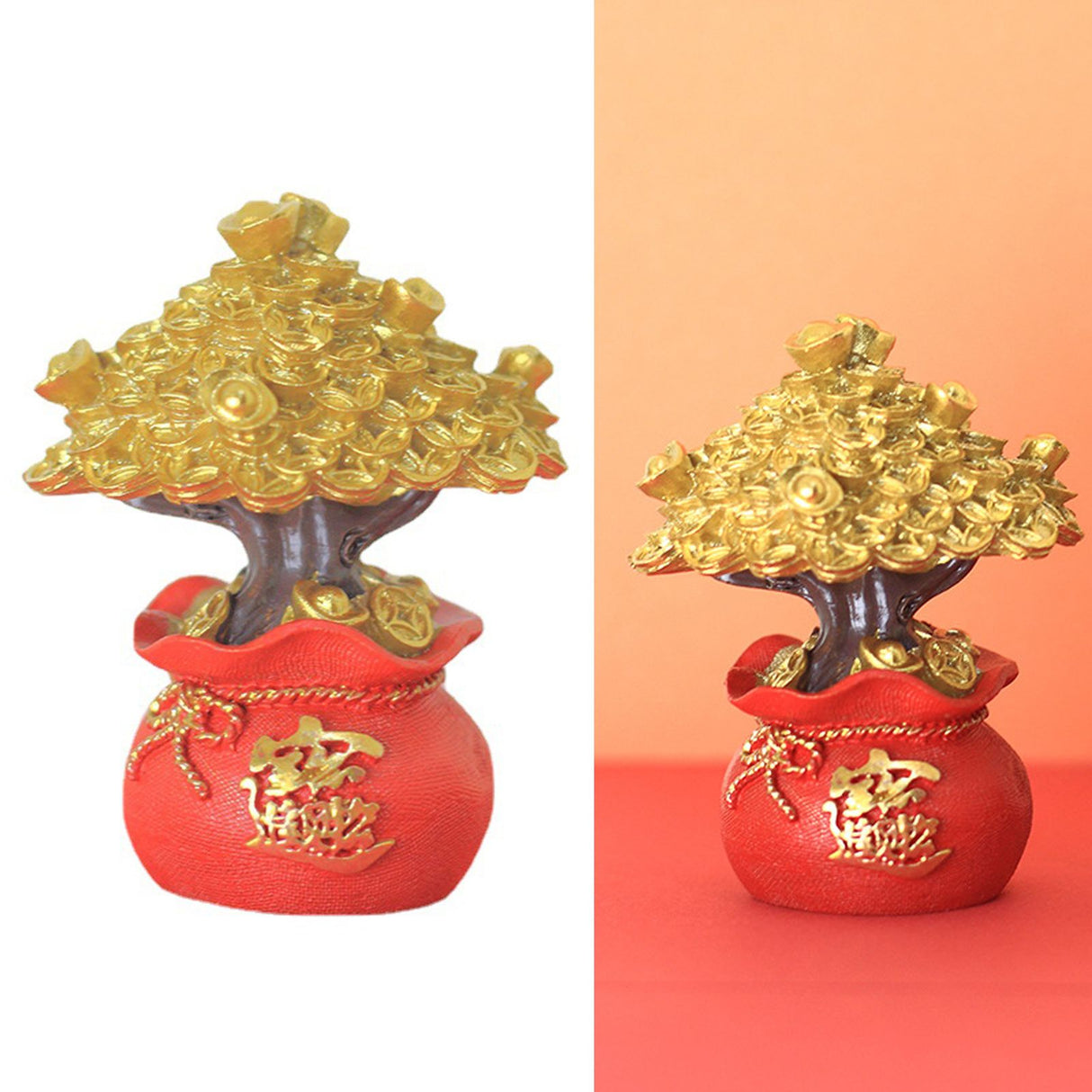 Money Coin Tree Bonsai Small Fortune Tree Desktop Ornament Home Decoration Synthetic Resin for Living Room Golden