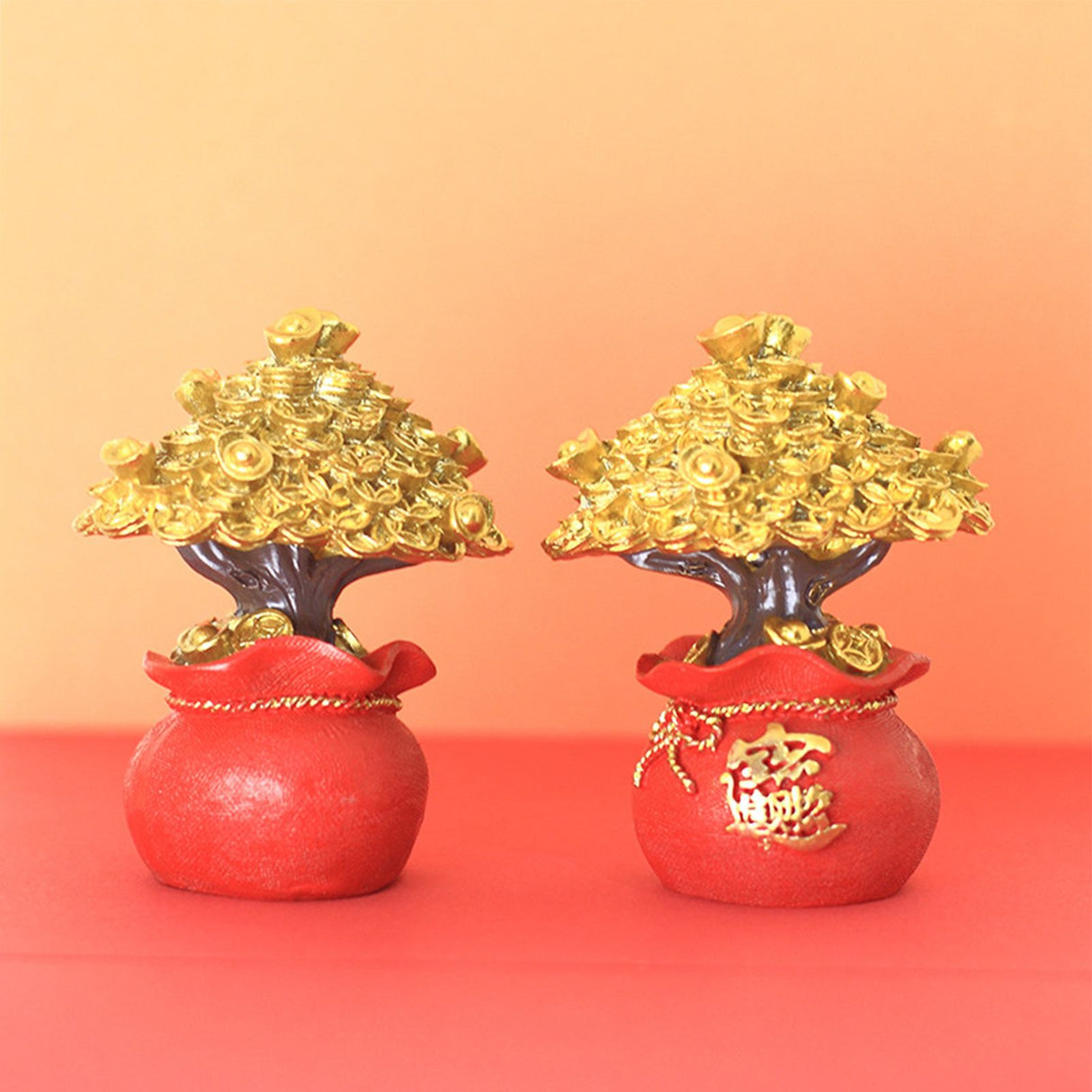 Money Coin Tree Bonsai Small Fortune Tree Desktop Ornament Home Decoration Synthetic Resin for Living Room Golden
