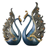 2PCS Peacock Ornaments Natural Resin Desktop Peacock Sculpture for Wine Cabinet TV Cabinet Home Blue 30cm/11.8in Height