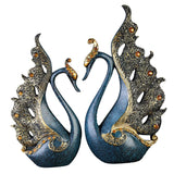 2PCS Peacock Ornaments Natural Resin Desktop Peacock Sculpture for Wine Cabinet TV Cabinet Home Blue 30cm/11.8in Height