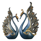 2PCS Peacock Ornaments Natural Resin Desktop Peacock Sculpture for Wine Cabinet TV Cabinet Home Blue 30cm/11.8in Height - Top-Down View