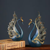 2PCS Peacock Ornaments Natural Resin Desktop Peacock Sculpture for Wine Cabinet TV Cabinet Home Blue 30cm/11.8in Height