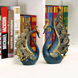 2PCS Peacock Ornaments Natural Resin Desktop Peacock Sculpture for Wine Cabinet TV Cabinet Home Blue 30cm/11.8in Height