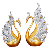 2PCS Peacock Ornaments Natural Resin Desktop Peacock Sculpture for Wine Cabinet TV Cabinet Home Gold and White 30cm/11.8in Height