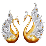 2PCS Peacock Ornaments Natural Resin Desktop Peacock Sculpture for Wine Cabinet TV Cabinet Home Gold and White 30cm/11.8in Height