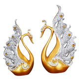 2PCS Peacock Ornaments Natural Resin Desktop Peacock Sculpture for Wine Cabinet TV Cabinet Home Gold and White 30cm/11.8in Height - Top-Down View