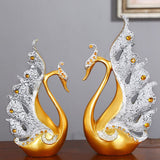 2PCS Peacock Ornaments Natural Resin Desktop Peacock Sculpture for Wine Cabinet TV Cabinet Home Gold and White 30cm/11.8in Height