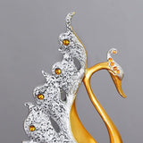 2PCS Peacock Ornaments Natural Resin Desktop Peacock Sculpture for Wine Cabinet TV Cabinet Home Gold and White 30cm/11.8in Height