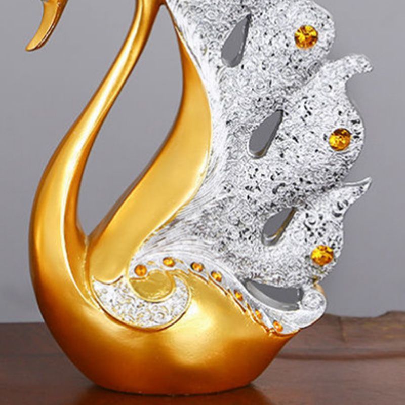 2PCS Peacock Ornaments Natural Resin Desktop Peacock Sculpture for Wine Cabinet TV Cabinet Home Gold and White 30cm/11.8in Height