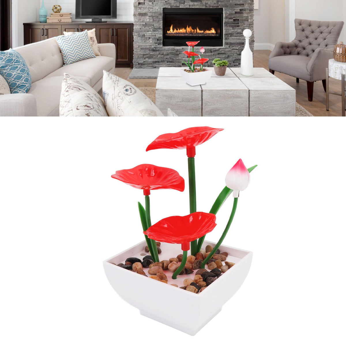 Desktop Fountain Ornament Indoor Small DIY Tabletop Circulating Waterfall Decoration for Office Living Room AU Plug 220-240V