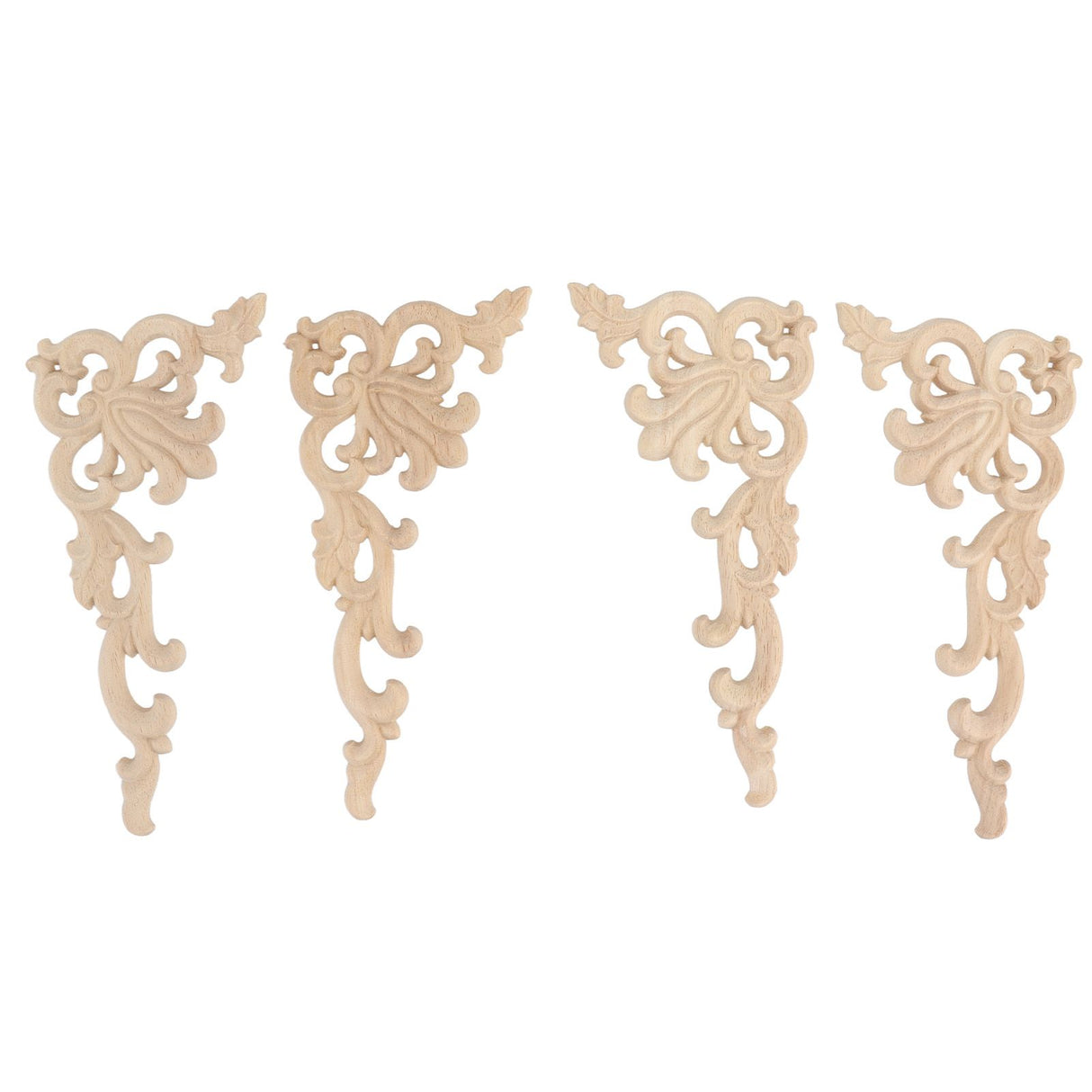 4Pcs Wood Corner Applique Decorative Carved Corner Onlay Applique for Cabinet Door Bed Wardrobe Furniture Decoration