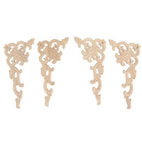 4Pcs Wood Corner Applique Decorative Carved Corner Onlay Applique for Cabinet Door Bed Wardrobe Furniture Decoration