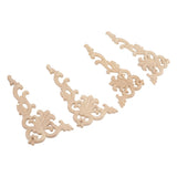 4Pcs Wood Corner Applique Decorative Carved Corner Onlay Applique for Cabinet Door Bed Wardrobe Furniture Decoration - Front View