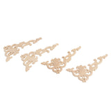 4Pcs Wood Corner Applique Decorative Carved Corner Onlay Applique for Cabinet Door Bed Wardrobe Furniture Decoration