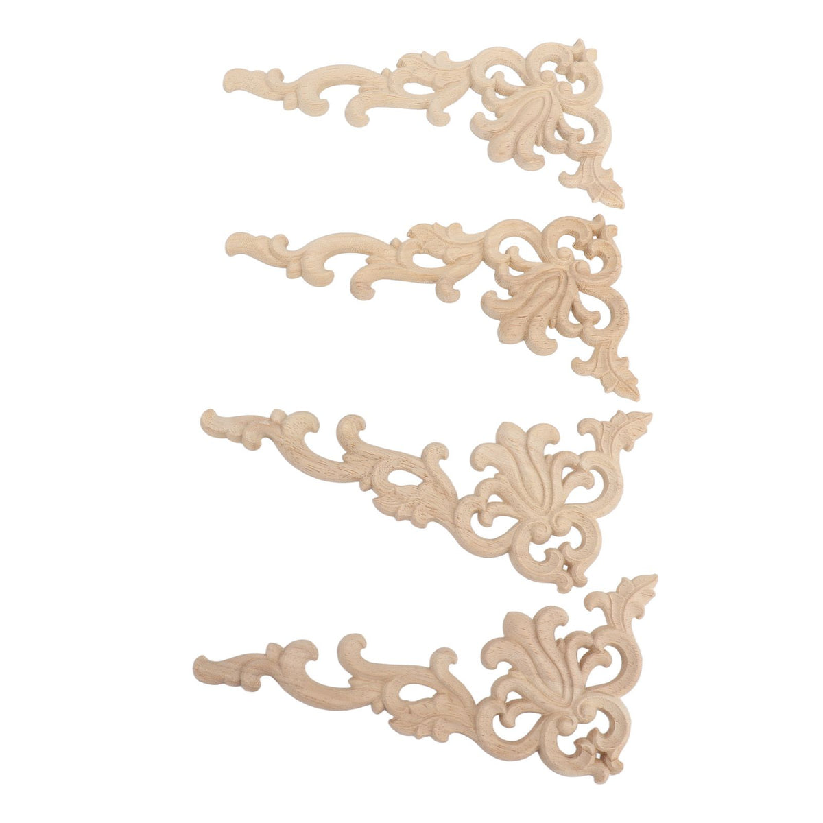 4Pcs Wood Corner Applique Decorative Carved Corner Onlay Applique for Cabinet Door Bed Wardrobe Furniture Decoration