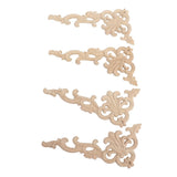 4Pcs Wood Corner Applique Decorative Carved Corner Onlay Applique for Cabinet Door Bed Wardrobe Furniture Decoration - Rear View