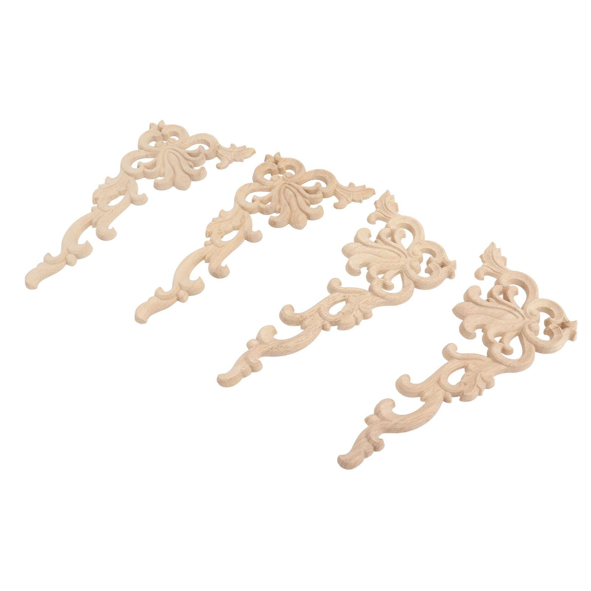 4Pcs Wood Corner Applique Decorative Carved Corner Onlay Applique for Cabinet Door Bed Wardrobe Furniture Decoration