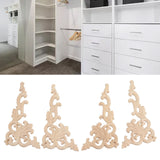 4Pcs Wood Corner Applique Decorative Carved Corner Onlay Applique for Cabinet Door Bed Wardrobe Furniture Decoration