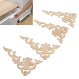 4Pcs Wood Corner Applique Decorative Carved Corner Onlay Applique for Cabinet Door Bed Wardrobe Furniture Decoration
