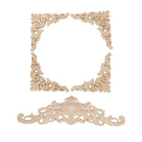 5Pcs Wooden Appliques Onlays Rubber Wood Carved 4 Corner Onlays and 1 Long Onlay for Cabinet Door Bed Wardrobe Furniture