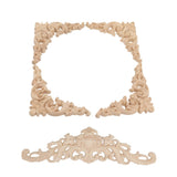 5Pcs Wooden Appliques Onlays Rubber Wood Carved 4 Corner Onlays and 1 Long Onlay for Cabinet Door Bed Wardrobe Furniture