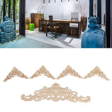 5Pcs Wooden Appliques Onlays Rubber Wood Carved 4 Corner Onlays and 1 Long Onlay for Cabinet Door Bed Wardrobe Furniture - Extra Image