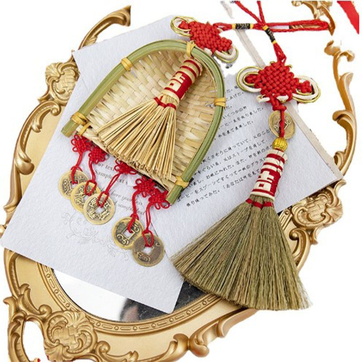 Broom Dustpan Decor Chinese Year Ornament Pendant New Tassel Hanging Decor Mini Fortune Broom Decoration B2