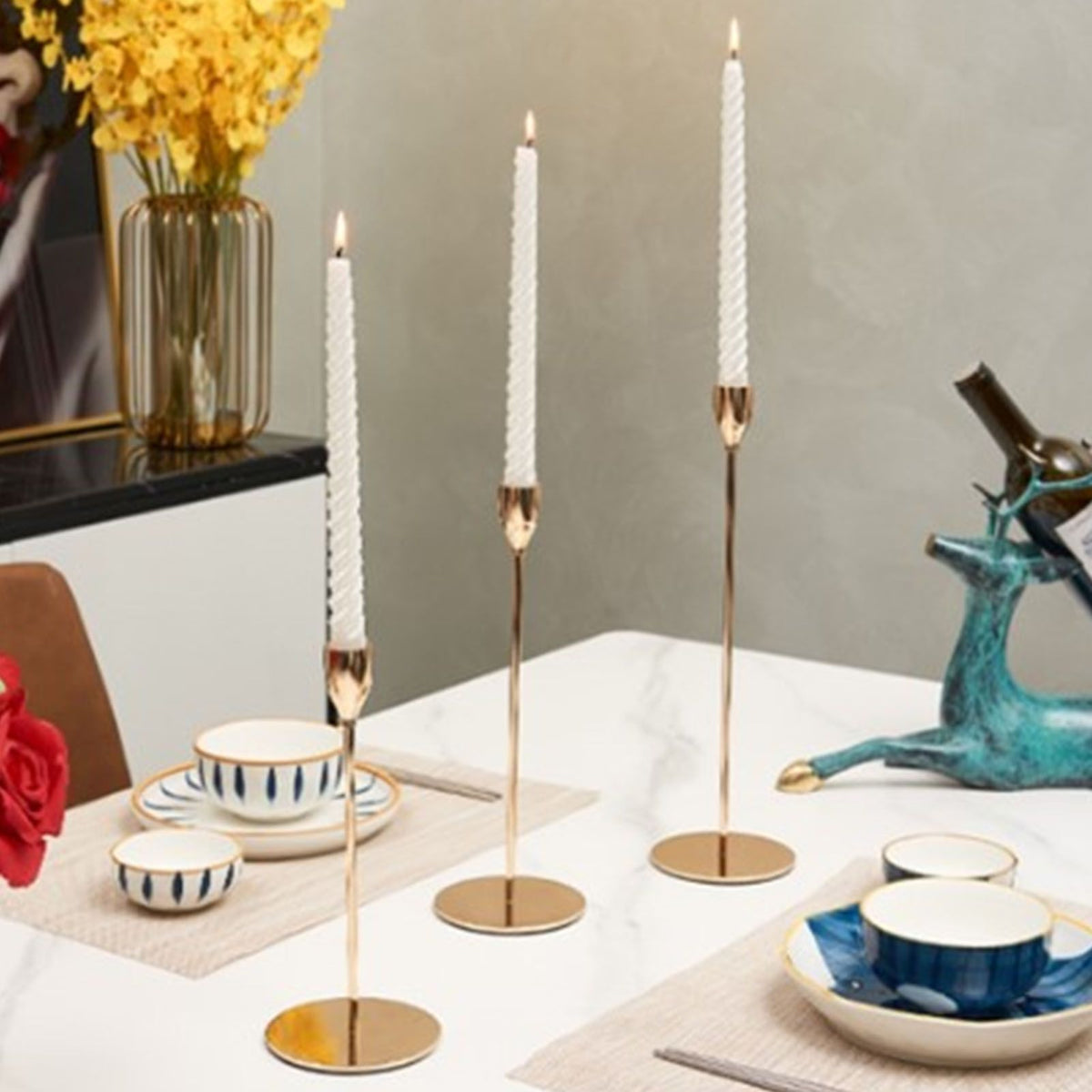 Candle Holders Set of 3 for Taper Candles Decorative Candlestick Metal Stand for Wedding Dinning Party