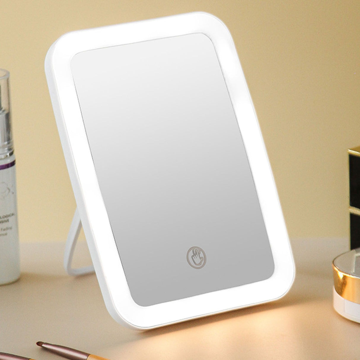 Makeup Mirror USB Rechargeable Foldable Portable Touch Regulable LED Makeup Mirror for Bathroom Travel
