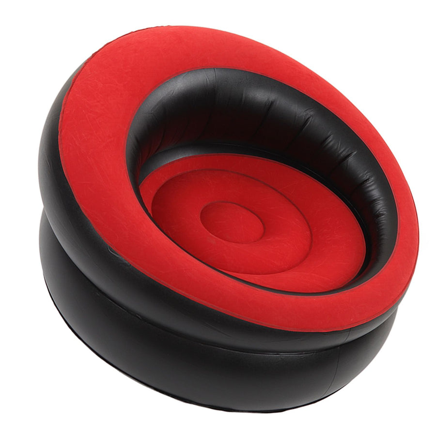Inflatable Couch Flocking Air Sofa Simple Inflatable Chair for Living Room Bedroom Reading Room Office Balcony Travel Red