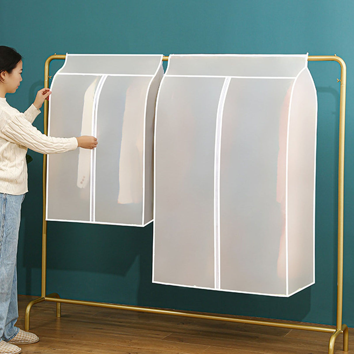 Hanging Garment Bags Transparent Stereo Clothing Dust Cover Home Washable Overcoat Suit Storage Bag 50x60x90cm