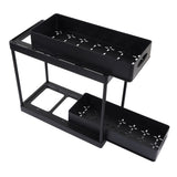 Under Sink Organizer Sliding Pull Out Double Layer Under Sink Countertop Organizer for Bathroom Kitchen Laundry Room Black