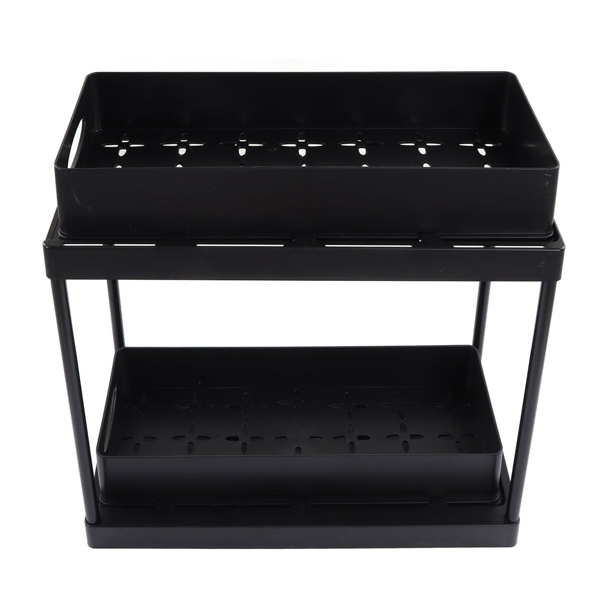 Under Sink Organizer Sliding Pull Out Double Layer Under Sink Countertop Organizer for Bathroom Kitchen Laundry Room Black