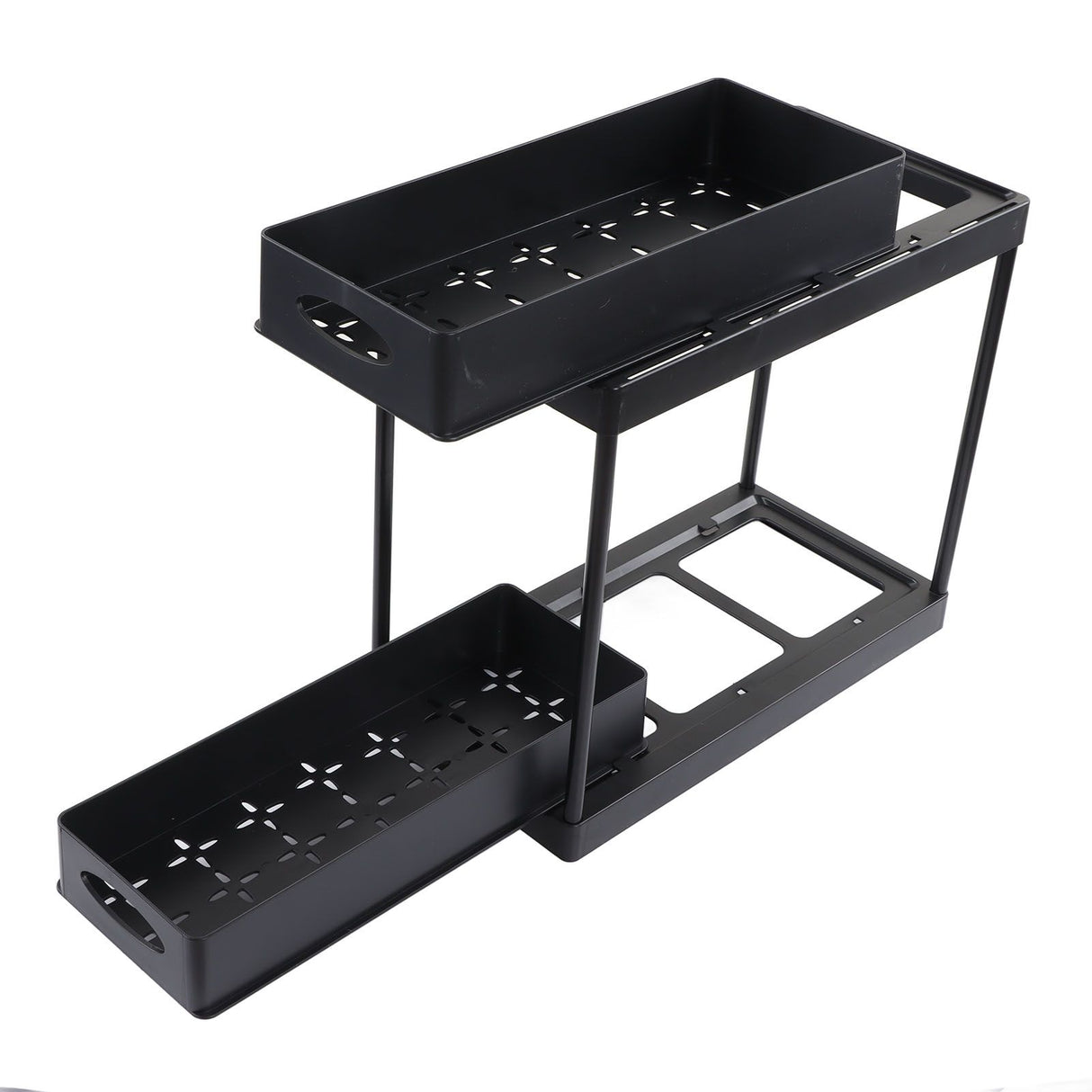Under Sink Organizer Sliding Pull Out Double Layer Under Sink Countertop Organizer for Bathroom Kitchen Laundry Room Black