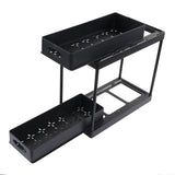 Under Sink Organizer Sliding Pull Out Double Layer Under Sink Countertop Organizer for Bathroom Kitchen Laundry Room Black