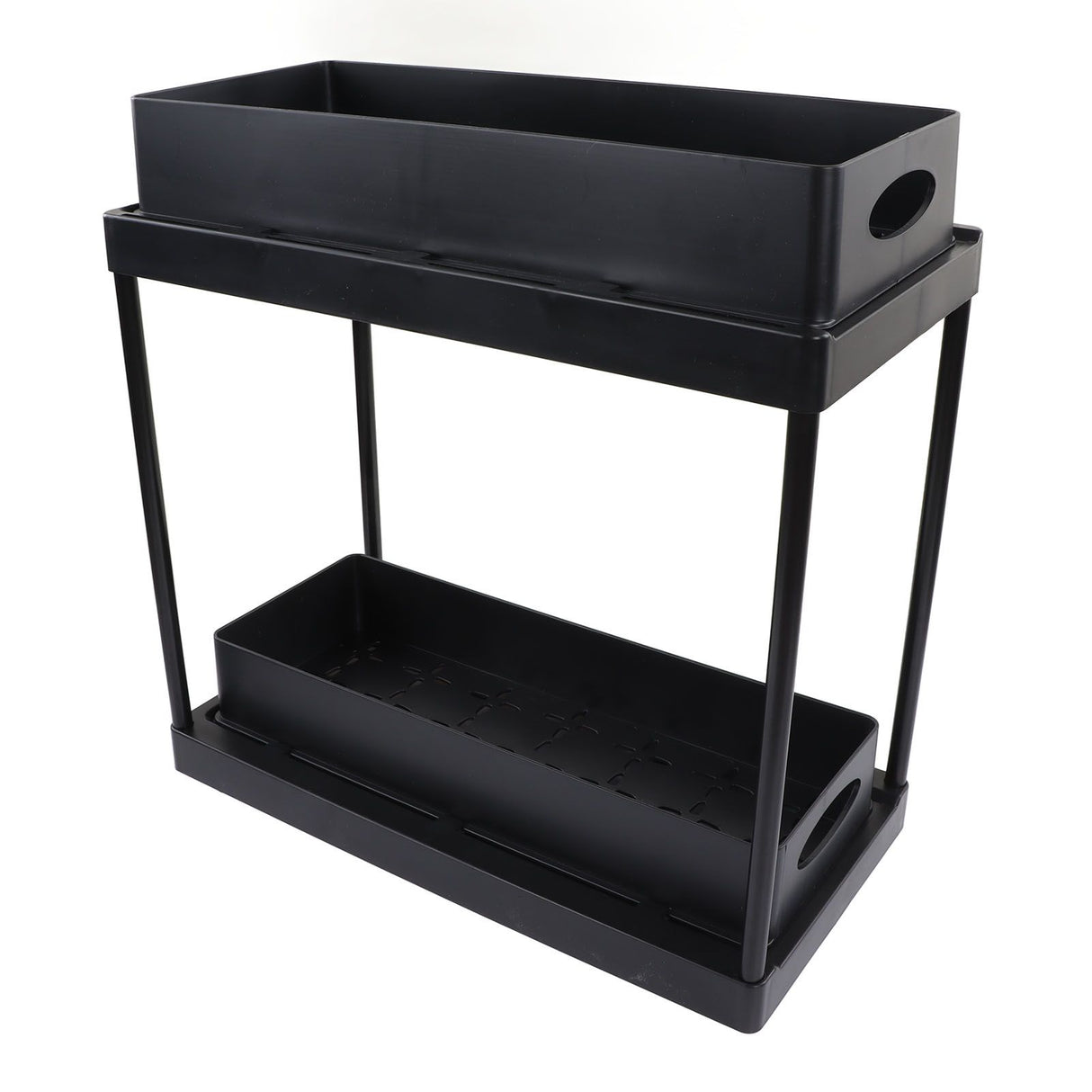 Under Sink Organizer Sliding Pull Out Double Layer Under Sink Countertop Organizer for Bathroom Kitchen Laundry Room Black