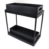 Under Sink Organizer Sliding Pull Out Double Layer Under Sink Countertop Organizer for Bathroom Kitchen Laundry Room Black - Close-Up Angle