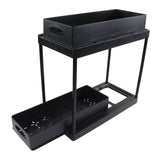 Under Sink Organizer Sliding Pull Out Double Layer Under Sink Countertop Organizer for Bathroom Kitchen Laundry Room Black