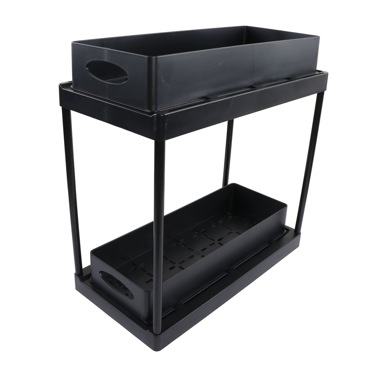 Under Sink Organizer Sliding Pull Out Double Layer Under Sink Countertop Organizer for Bathroom Kitchen Laundry Room Black