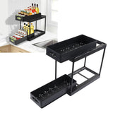 Under Sink Organizer Sliding Pull Out Double Layer Under Sink Countertop Organizer for Bathroom Kitchen Laundry Room Black