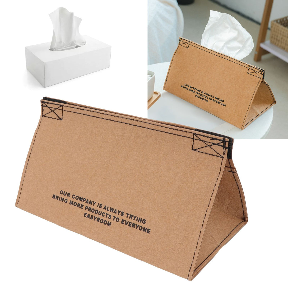 Tissue Box Cover Leather Tissue Dispenser Waterproof Simple Modern Style for Living Room Bedroom Buff