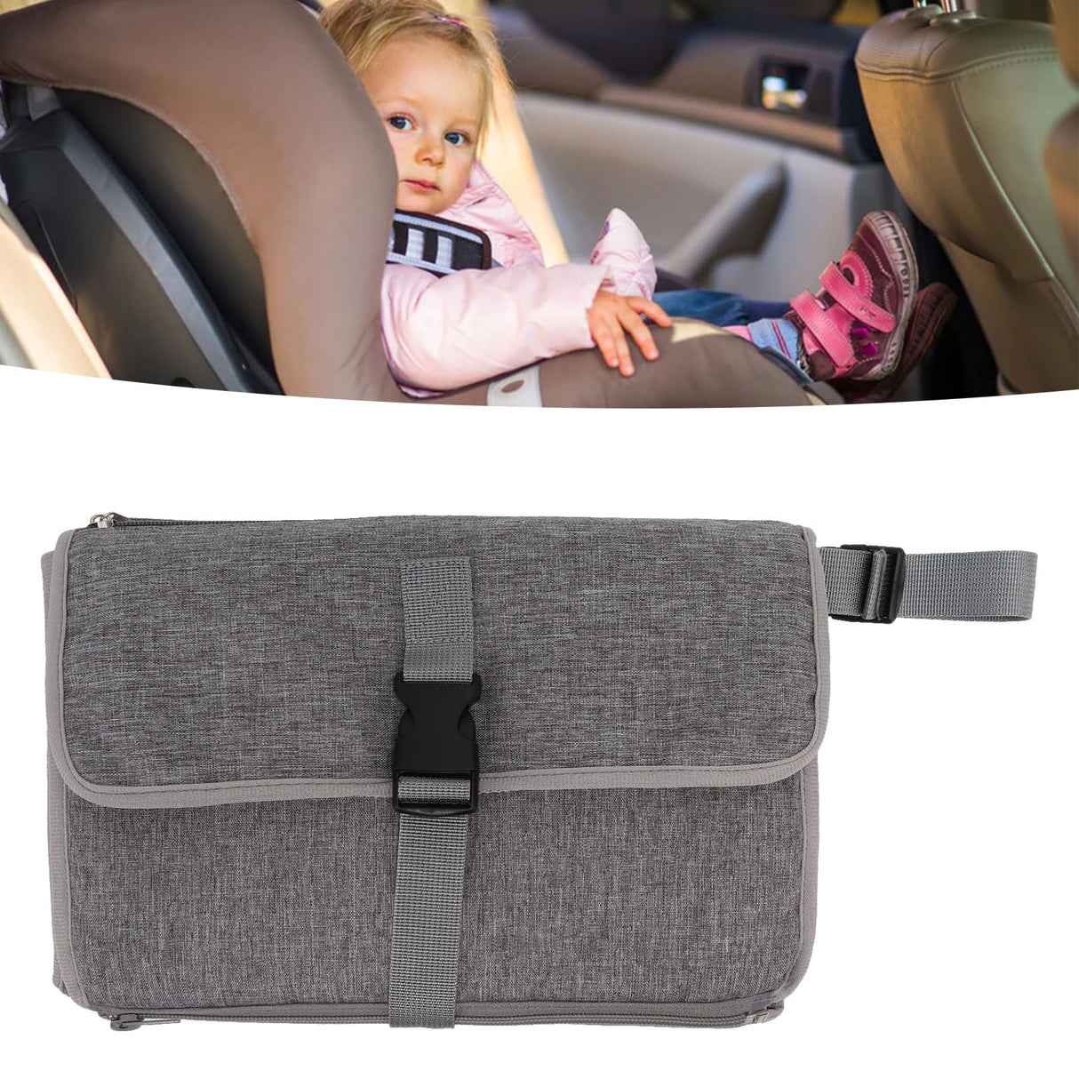 Portable Baby Diaper Changing Mat Foldable Multi Storage Pockets Soft Skin Friendly Oxford Cloth Diaper Changing Pad Gray