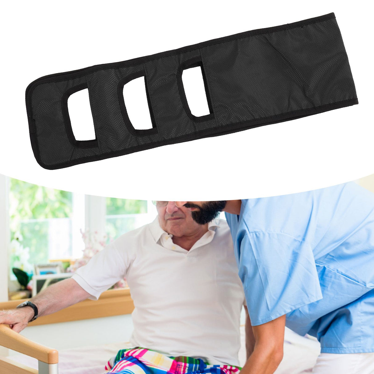 Seniors Bed Transfer Sling Labor Saving Widened Breathable Elderly Lift Turning Belt with Padded Handle for Patient Black